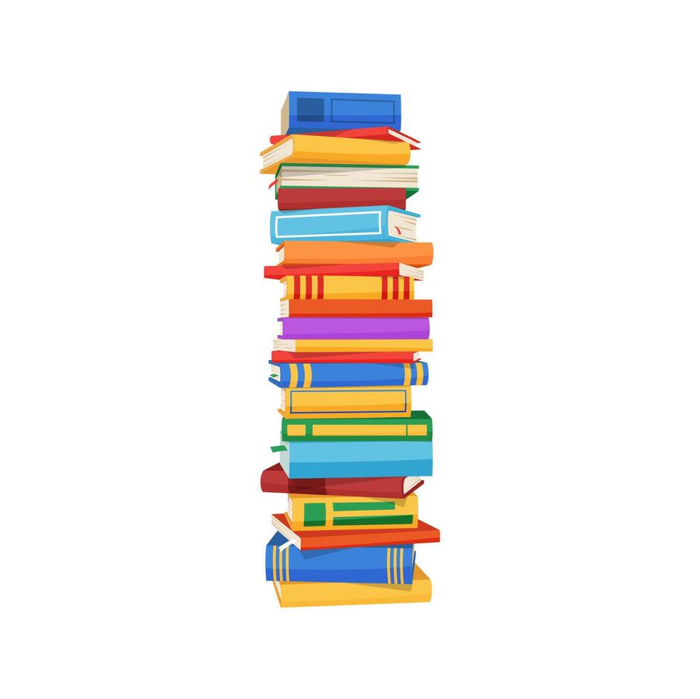 Pile of books, high stack of textbooks literature vector