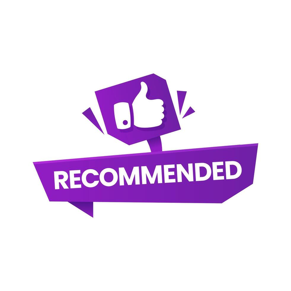 Thumb up sign, recommend label, sticker tag banner vector