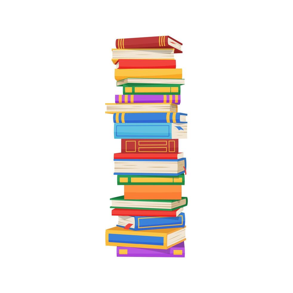Stack of books isolated high pile of textbooks vector