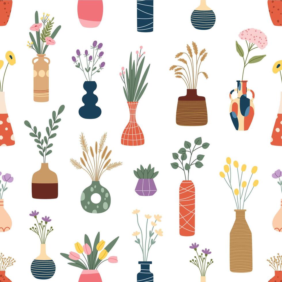 Interior flower vases seamless pattern vector