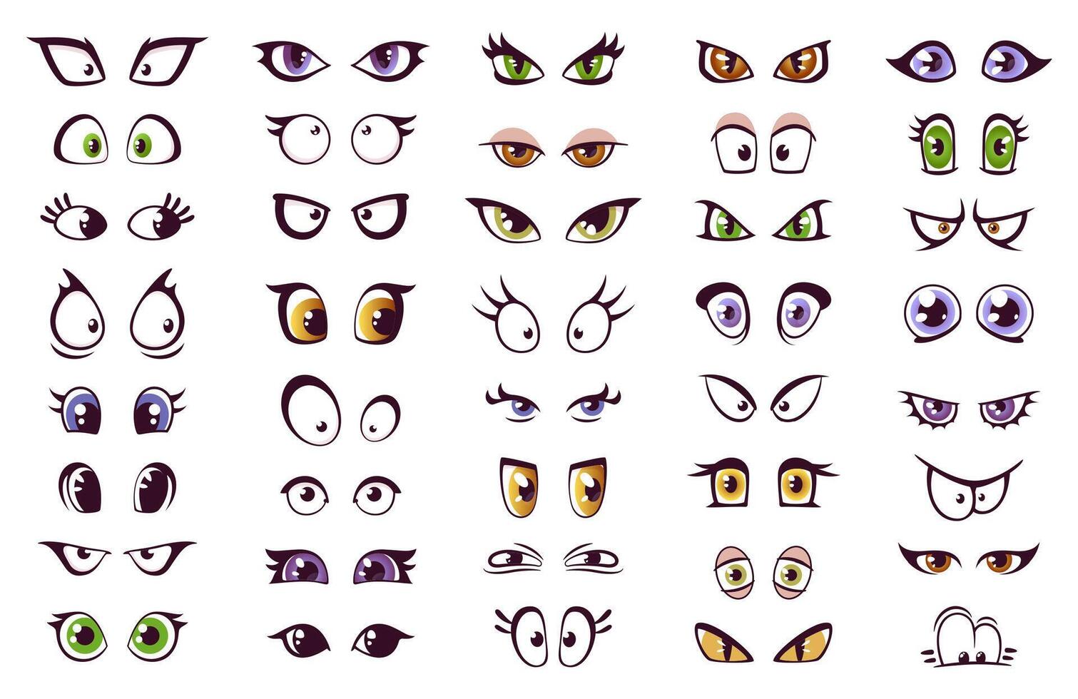 Cartoon eyes isolated set, comic style look vector