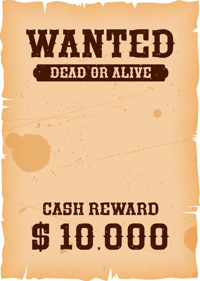 Western dead or alive wanted banner with reward vector