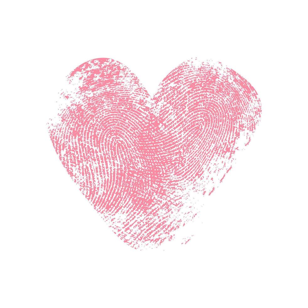 Fingerprint heart, red prints thumb fingers vector