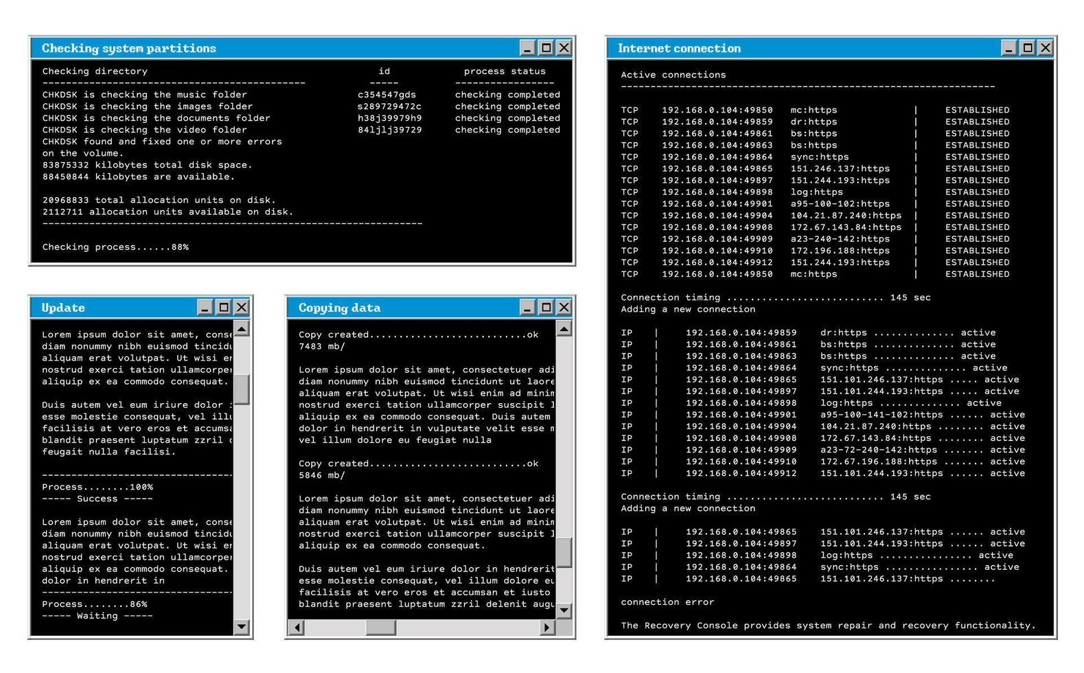 Retro software windows interface, browser tabs vector