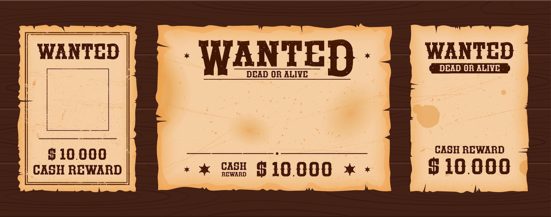 Western wanted banner with reward, wood background vector