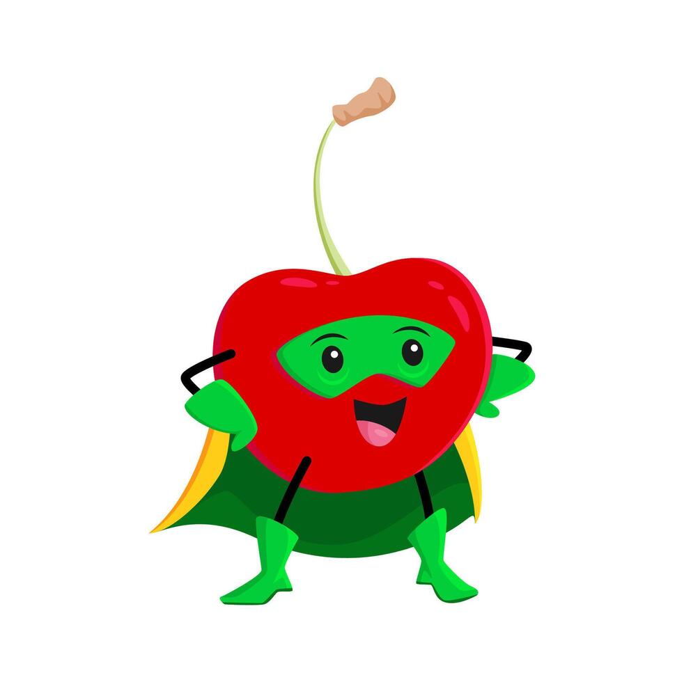 Cartoon cherry berry superhero defender character vector