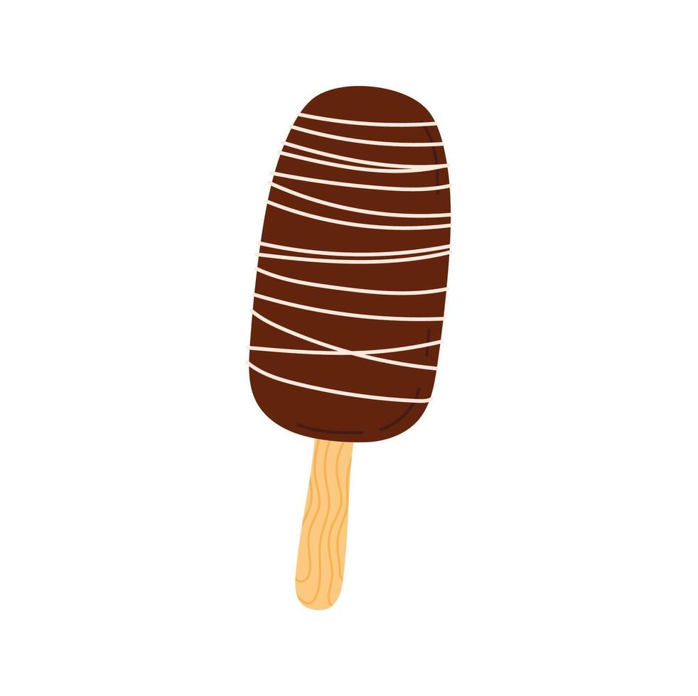 Chocolate ice cream on stick, eskimo dessert vector