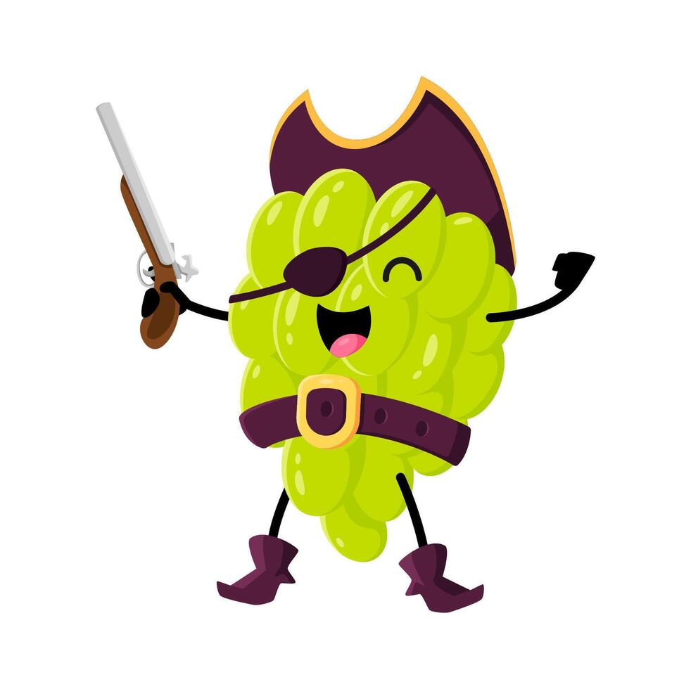 Cartoon funny grape berry pirate captain character vector