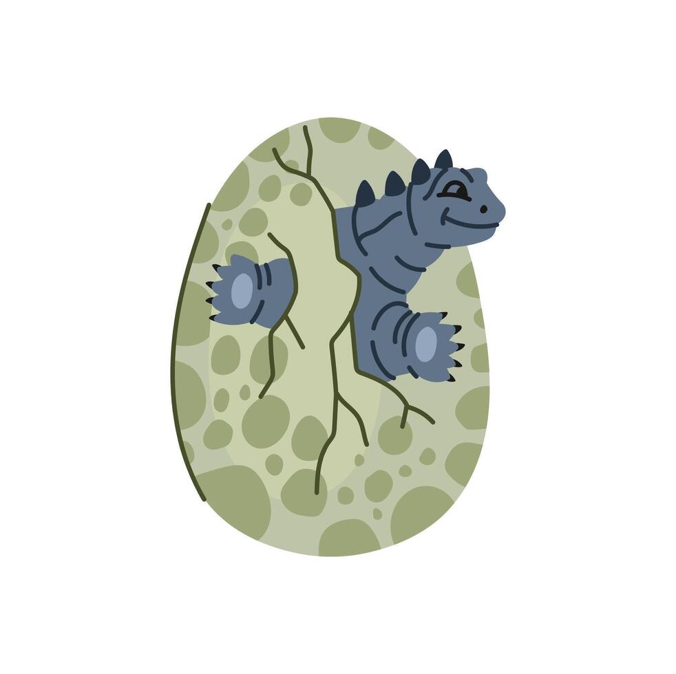 Dino isolated animal, small dinosaur in egg shell vector