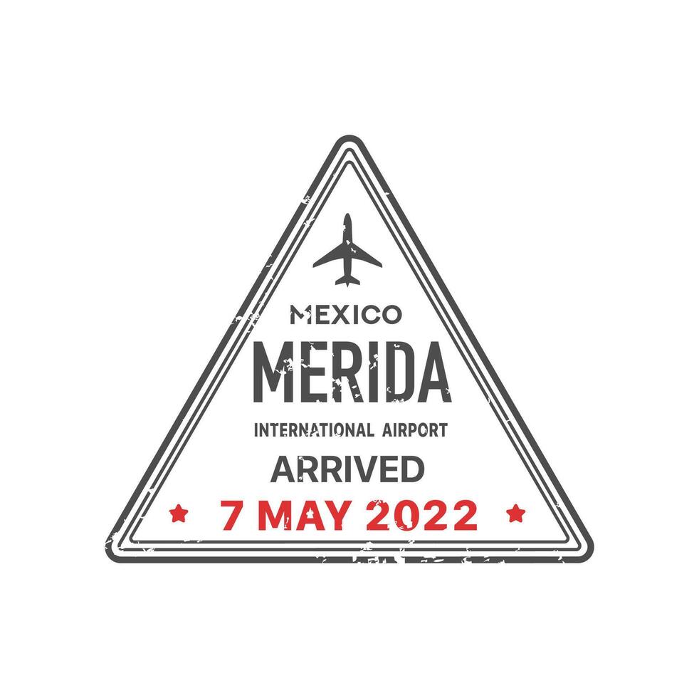 Arrival airport visa, Merida departed stamp vector
