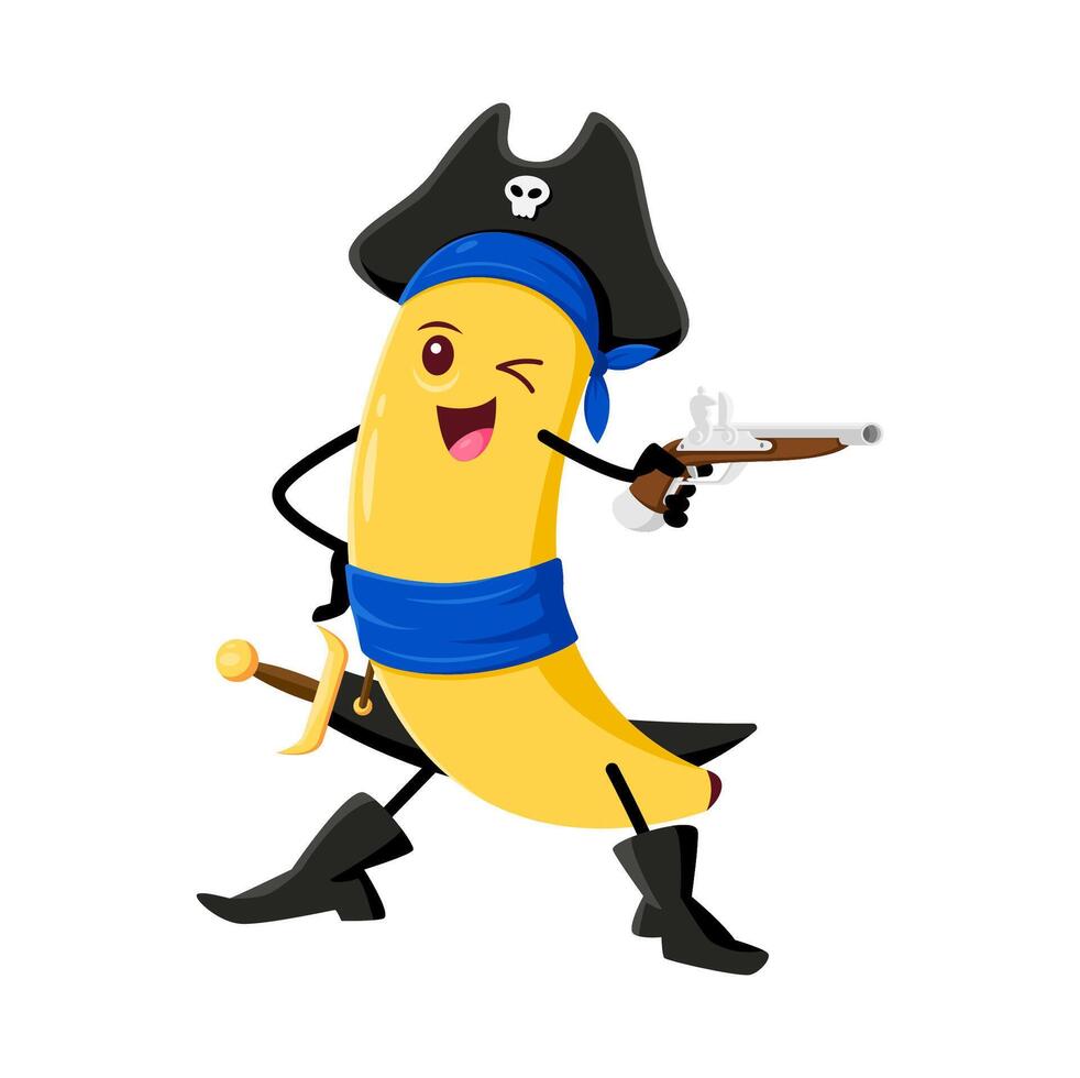 Cartoon banana pirate and corsair fruit character vector