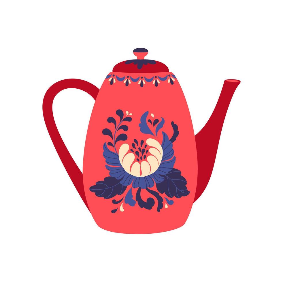 Kitchen utensil, cartoon ceramic porcelain teapot vector