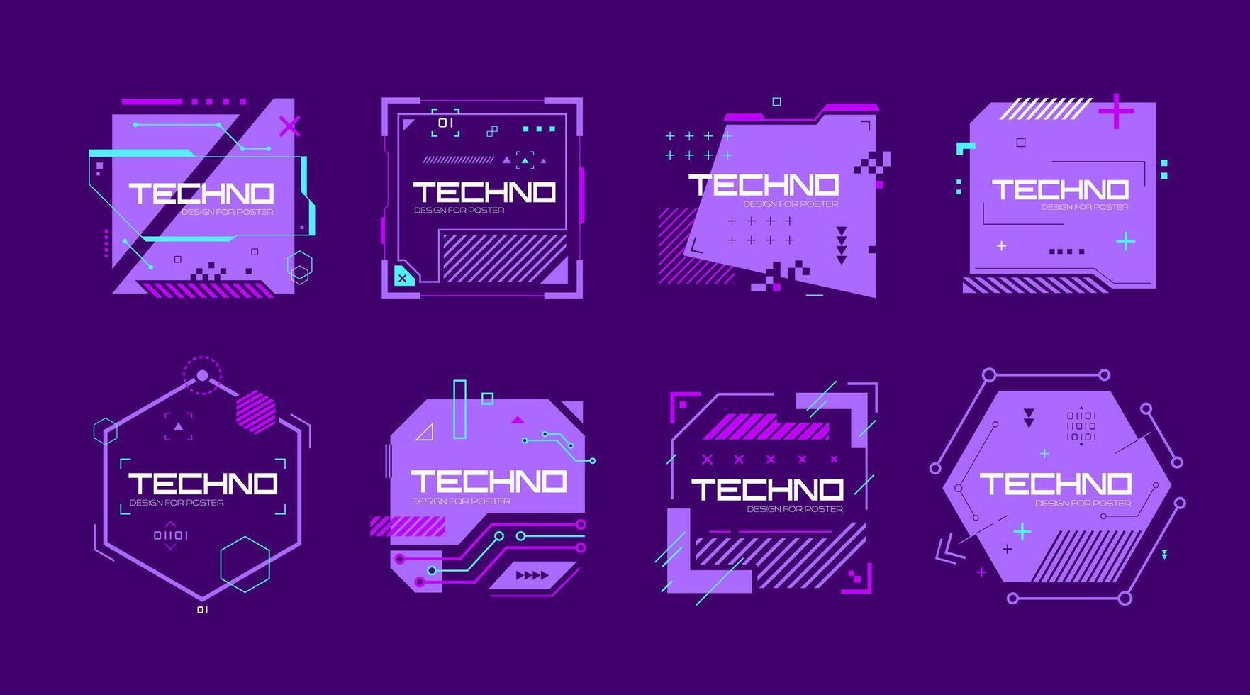 Glitch tech banners, technology abstract frames vector
