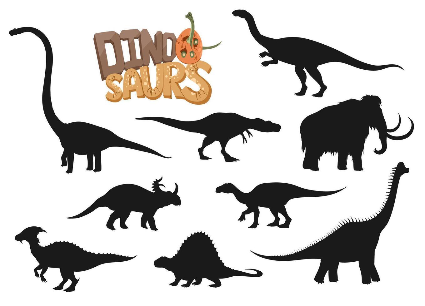 Dinosaur character silhouettes, dino baby and egg vector