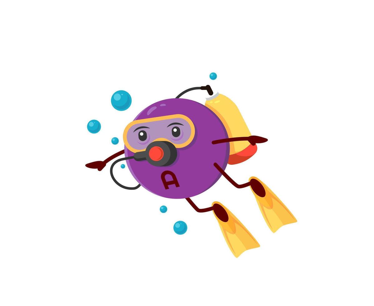 Cartoon vitamin E diver funny character or mascot vector