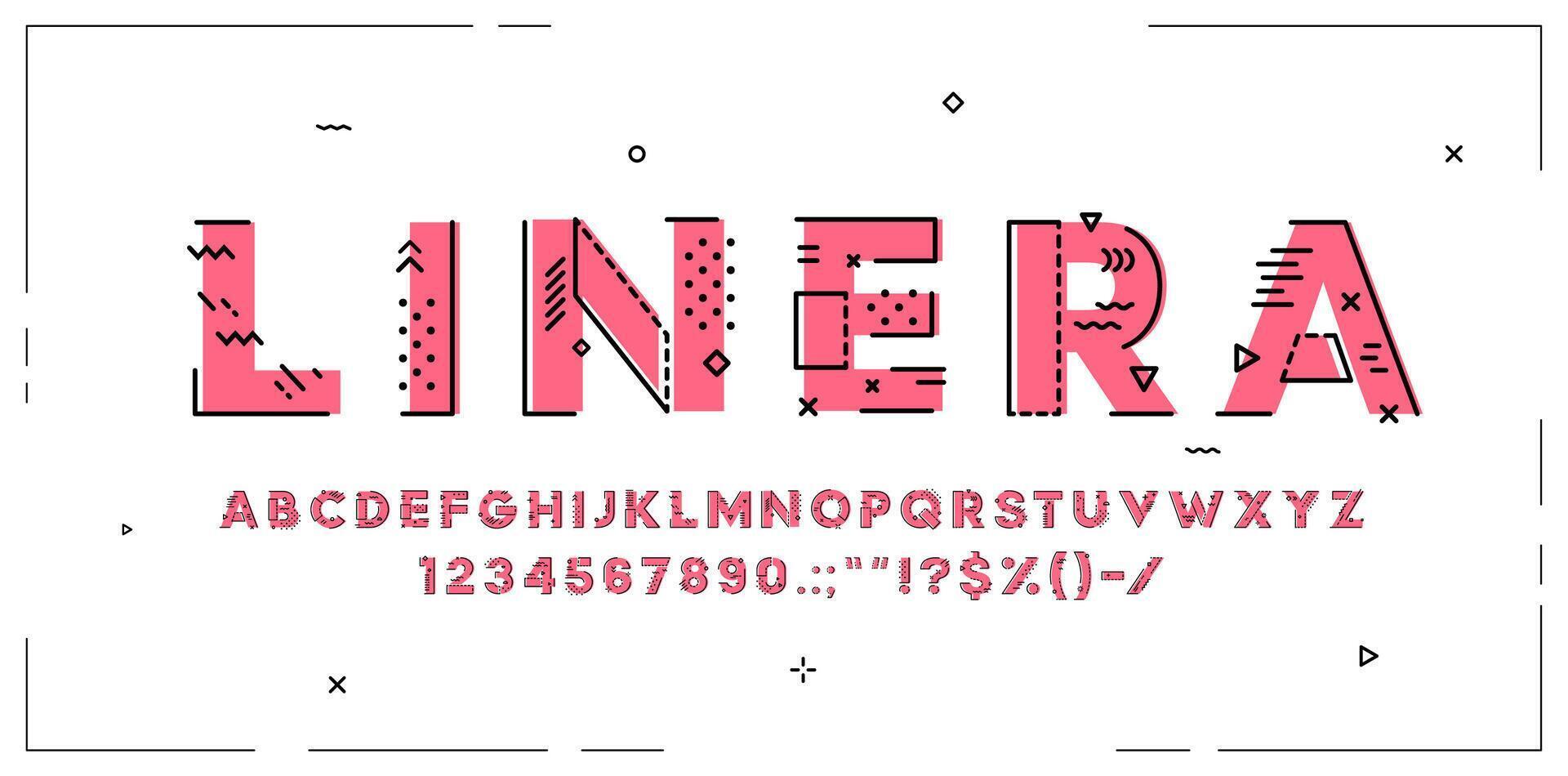 Outline geometric font, type or typeface alphabet vector