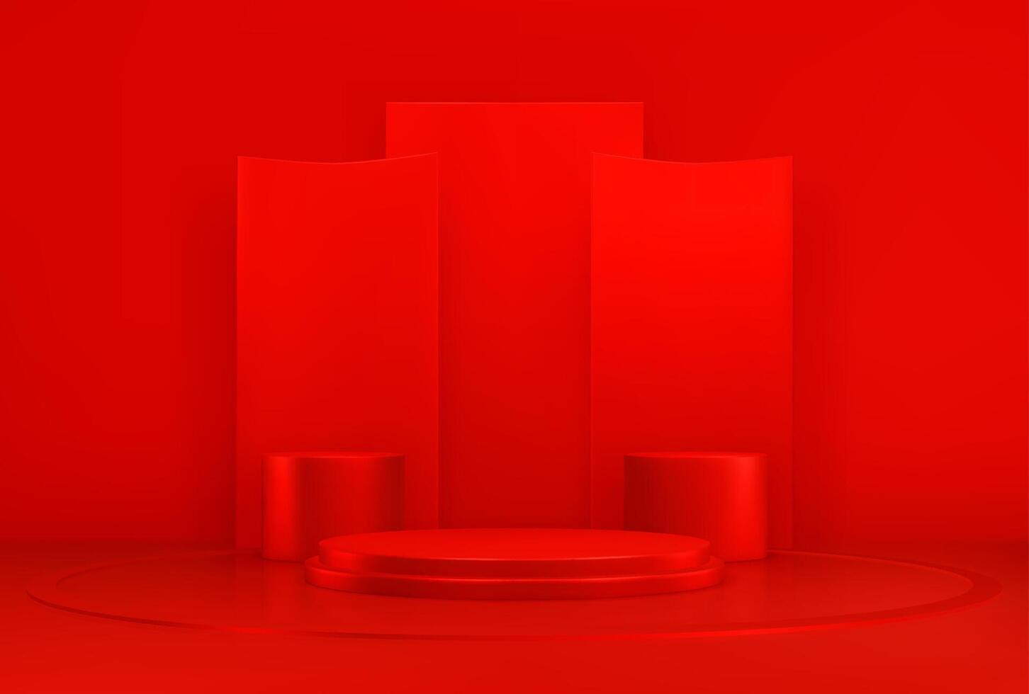 Red podium, realistic 3d platform or pedestal vector