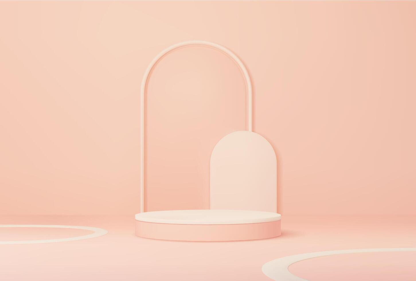 Peach podium with arch, product pedestal mockup vector