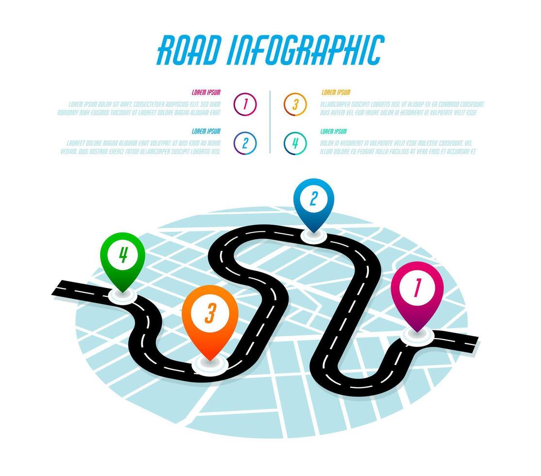 Road infographic, map timeline template vector