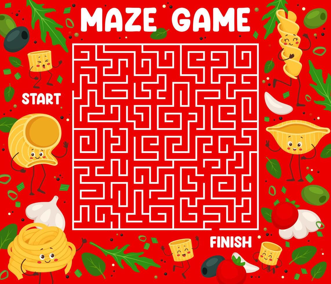 Labyrinth maze game with italian pasta characters vector
