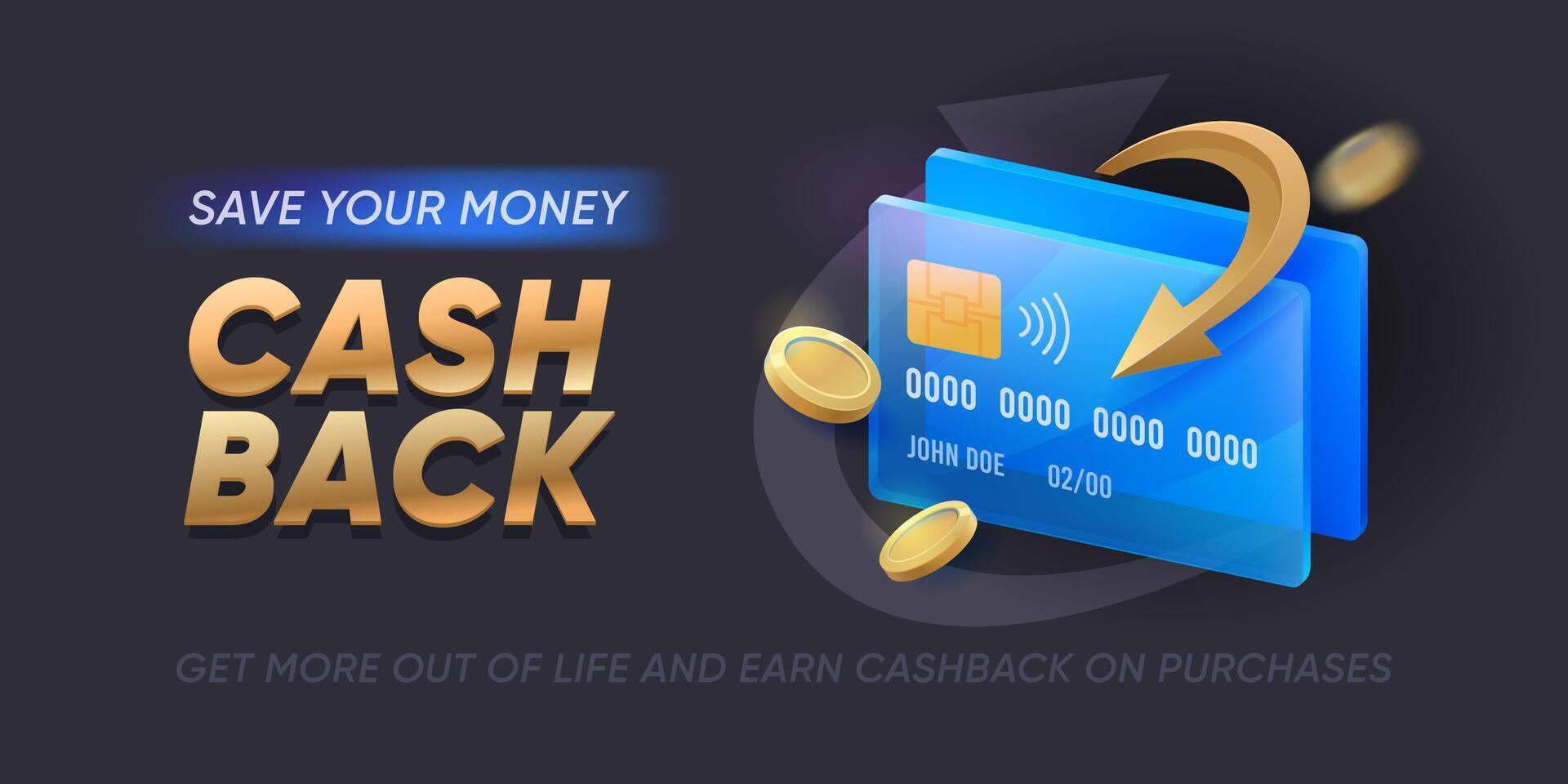Cashback banner displaying cards, coins and arrows vector
