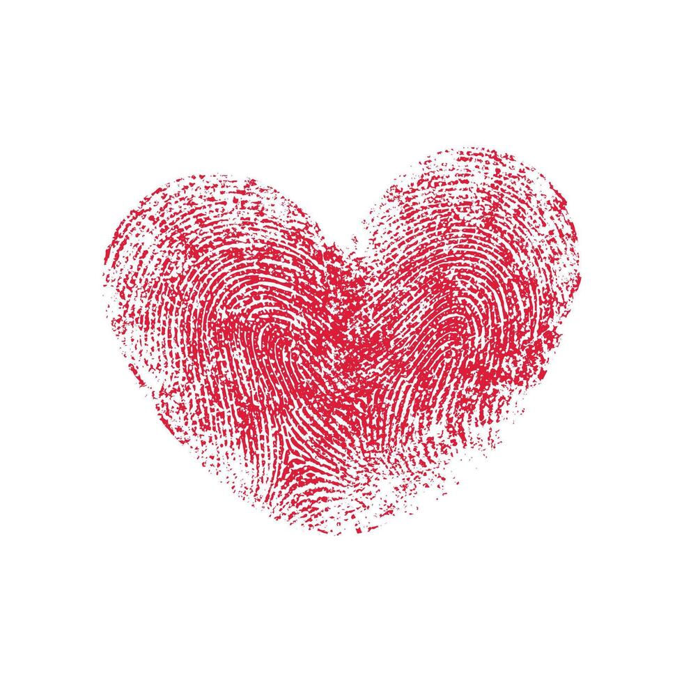 Thumb fingers print mark, fingerprint love heart vector