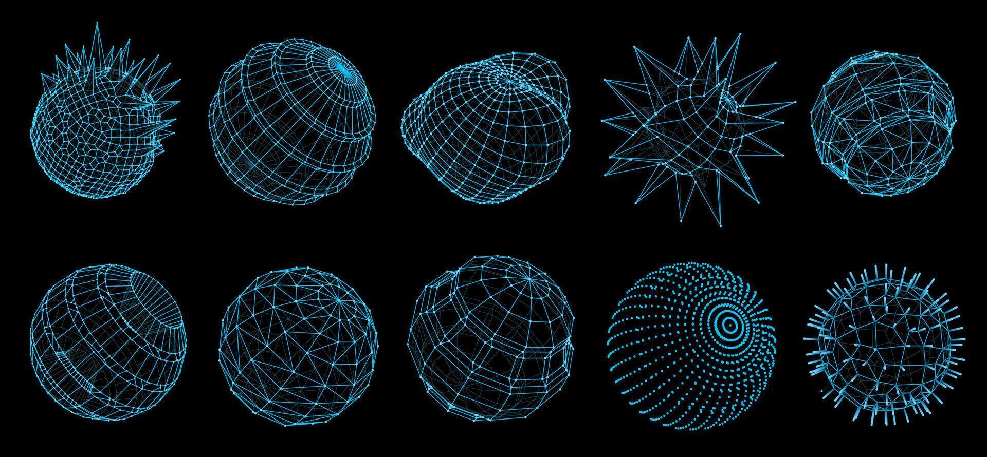 3d futuristic sphere and balls shapes, holograms vector