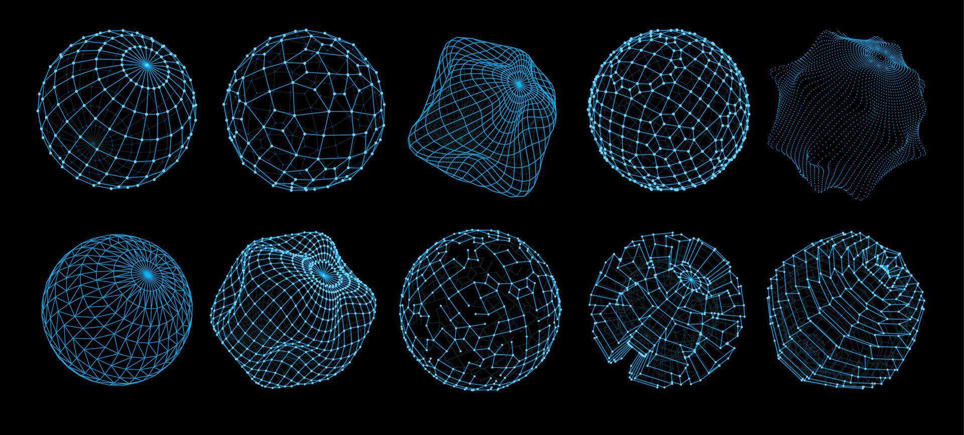 3d futuristic sphere shapes, globe holograms vector
