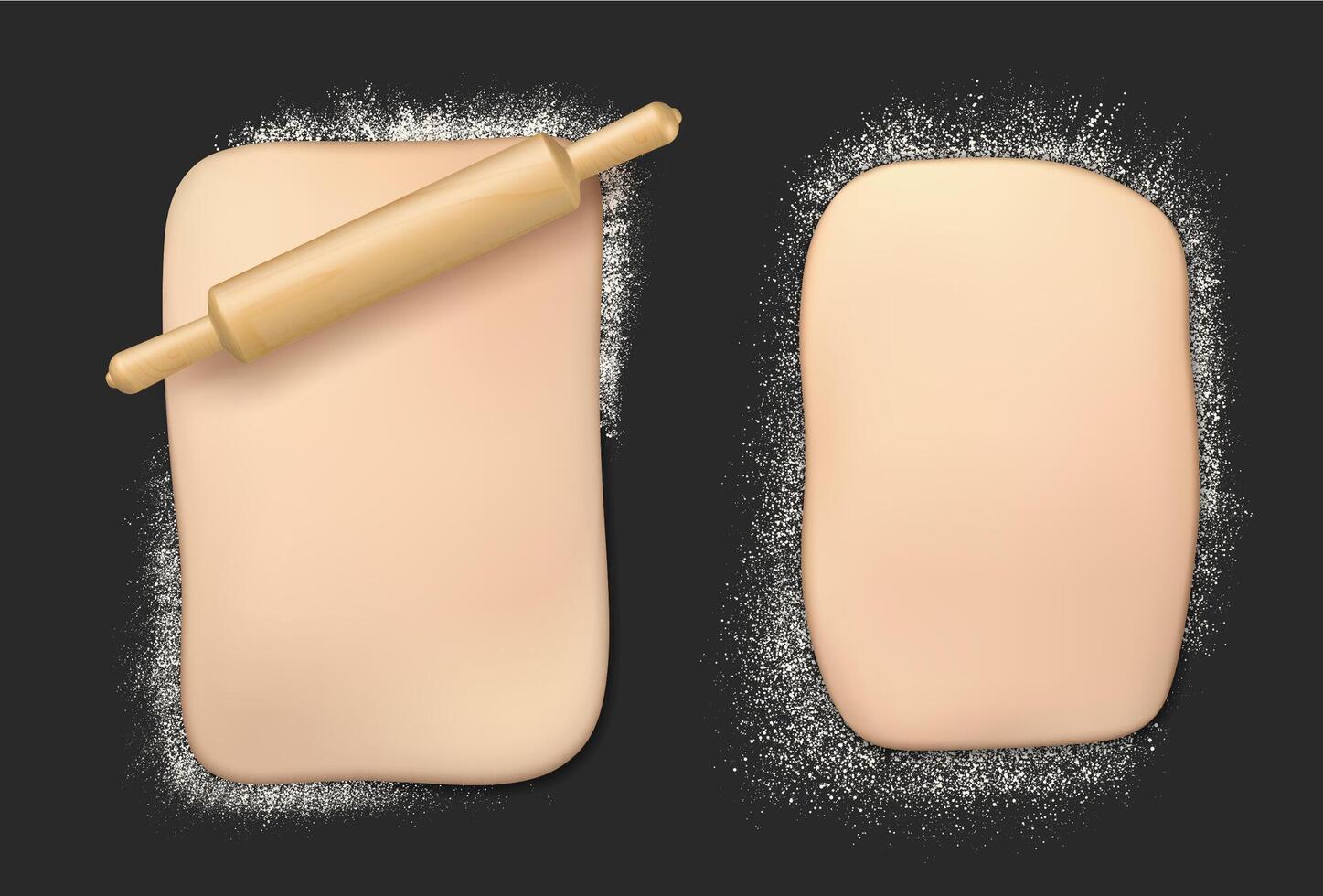 Realistic bakery dough with flour and rolling pin vector
