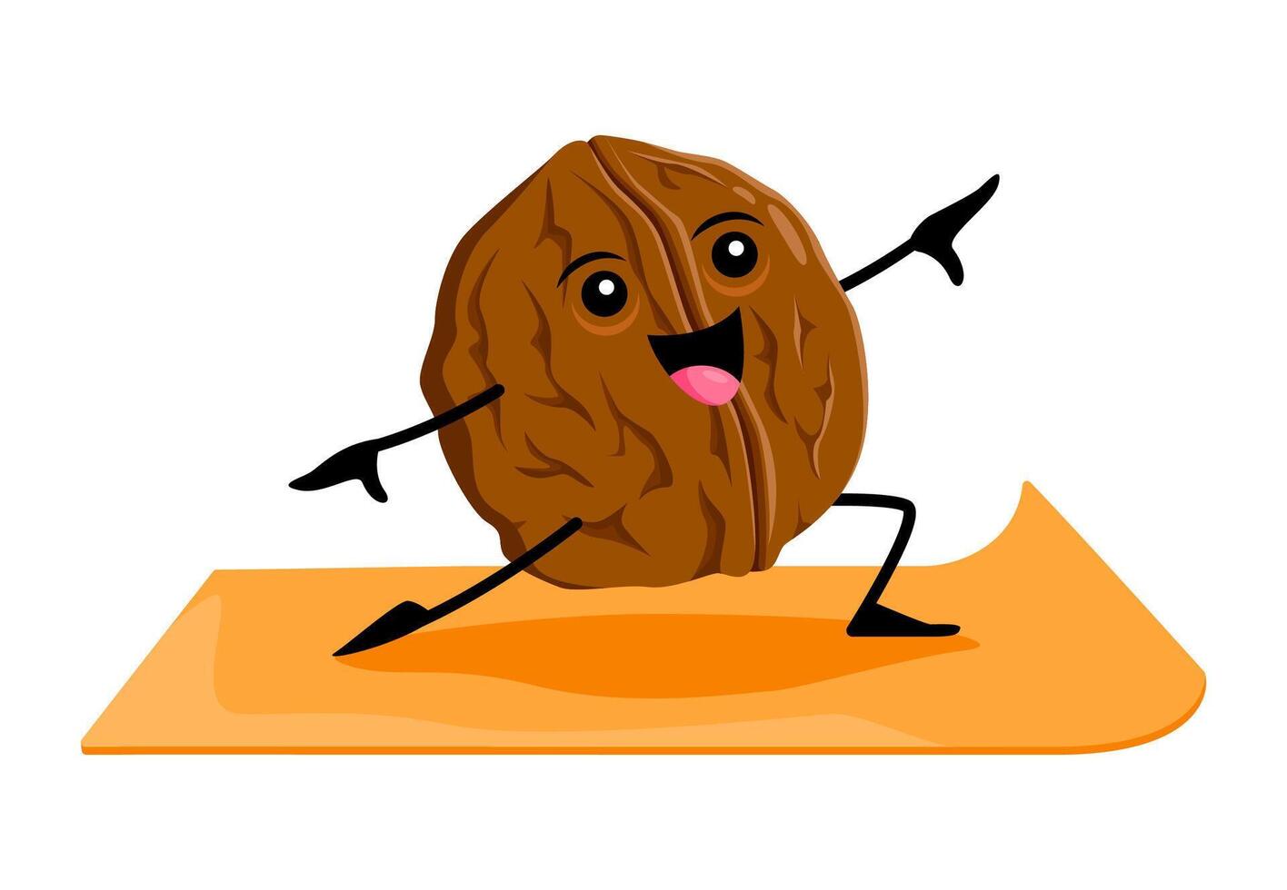 Cartoon happy walnut nut character on yoga fitness vector