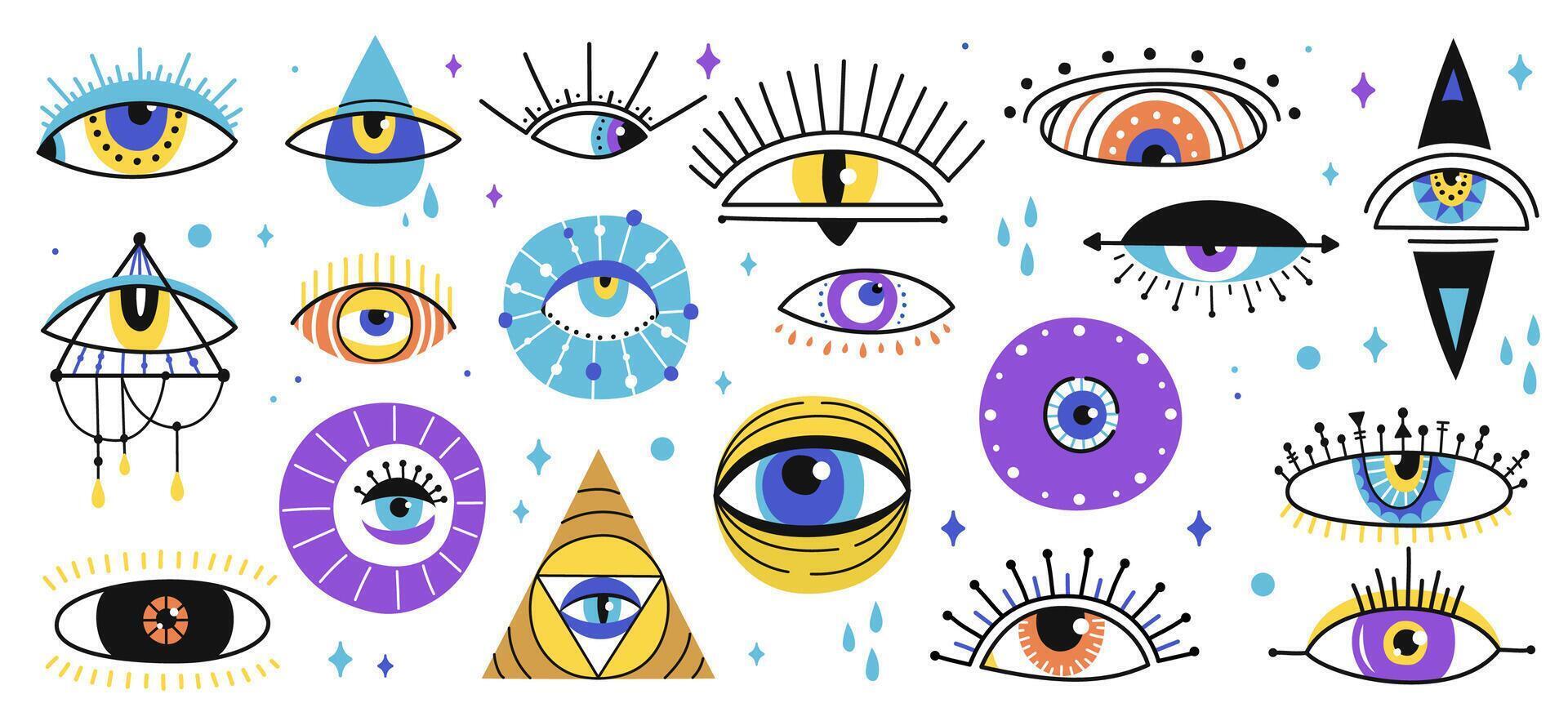 Magical witchcraft evil eyes, greek magic amulets vector
