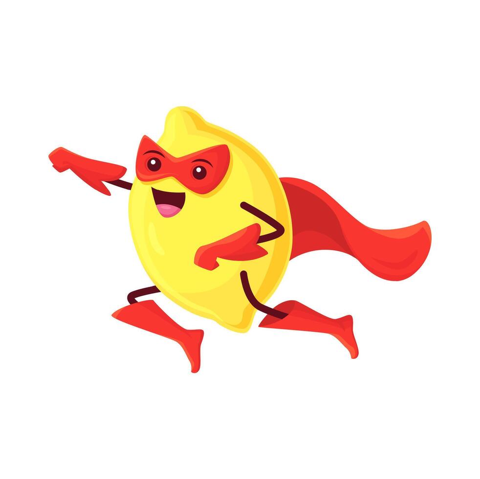 Cartoon lemon fruit superhero citrus character vector