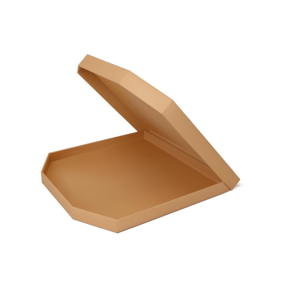 Realistic pizza box container, cardboard package vector