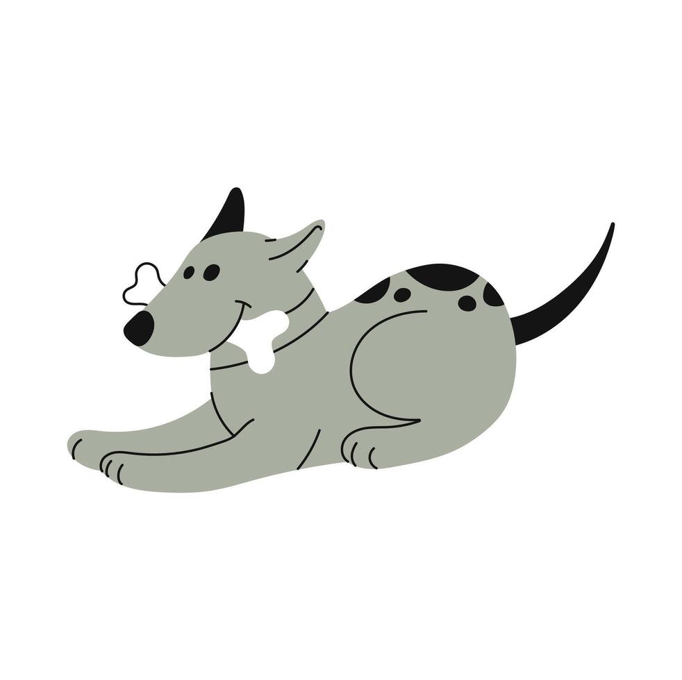 Cute dog doodle with bone in mouth, funny puppy vector