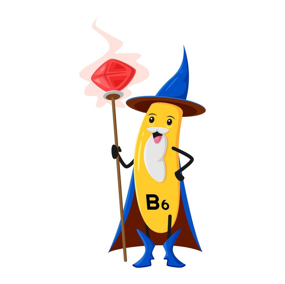 Cartoon vitamin B6 wizard pyridoxine character vector