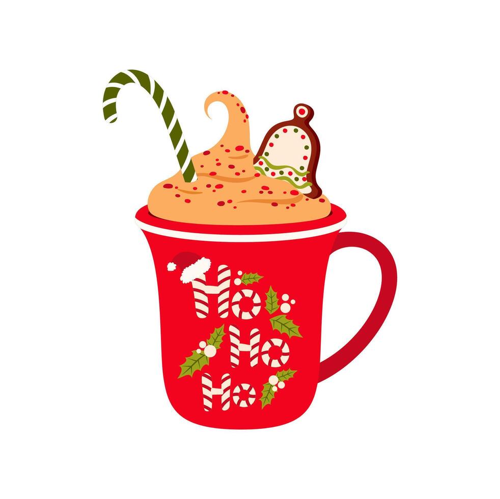 Christmas eggnog drink, hot chocolate with cookies vector