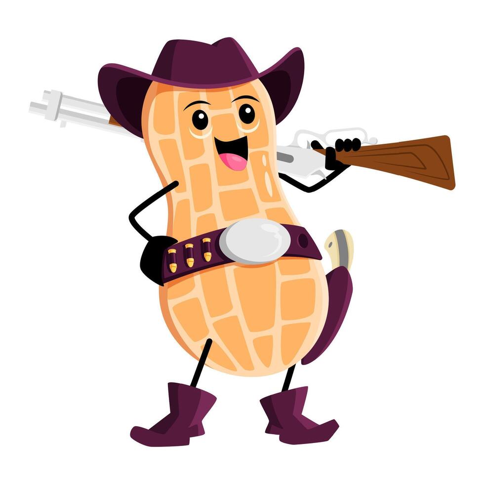 Cartoon peanut cowboy character, nut pod ranger vector