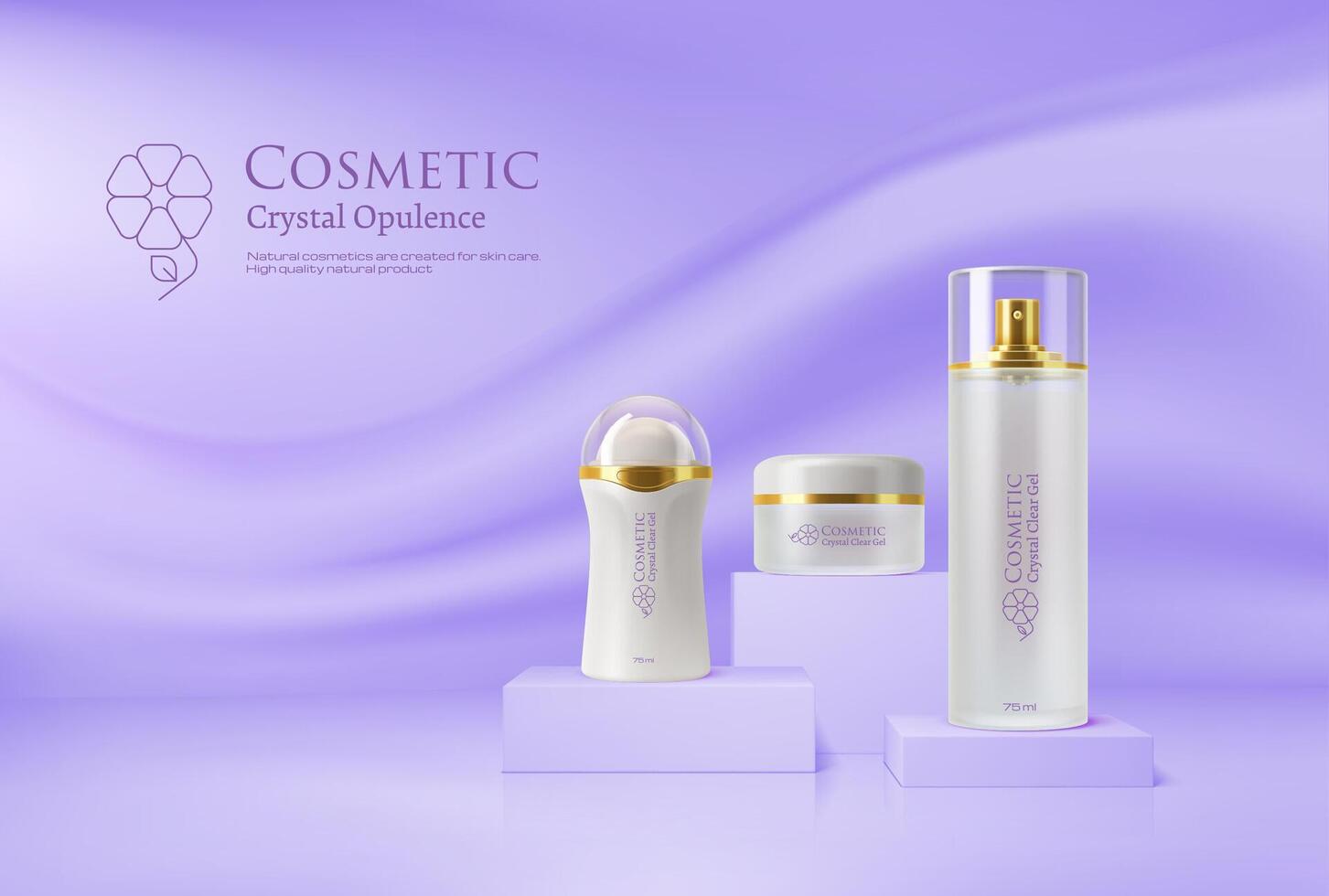 Light purple lavender podium and cosmetics mockup vector
