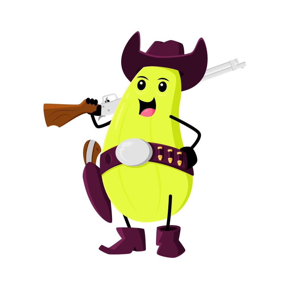 Cartoon squash vegetable funny cowboy, sheriff vector