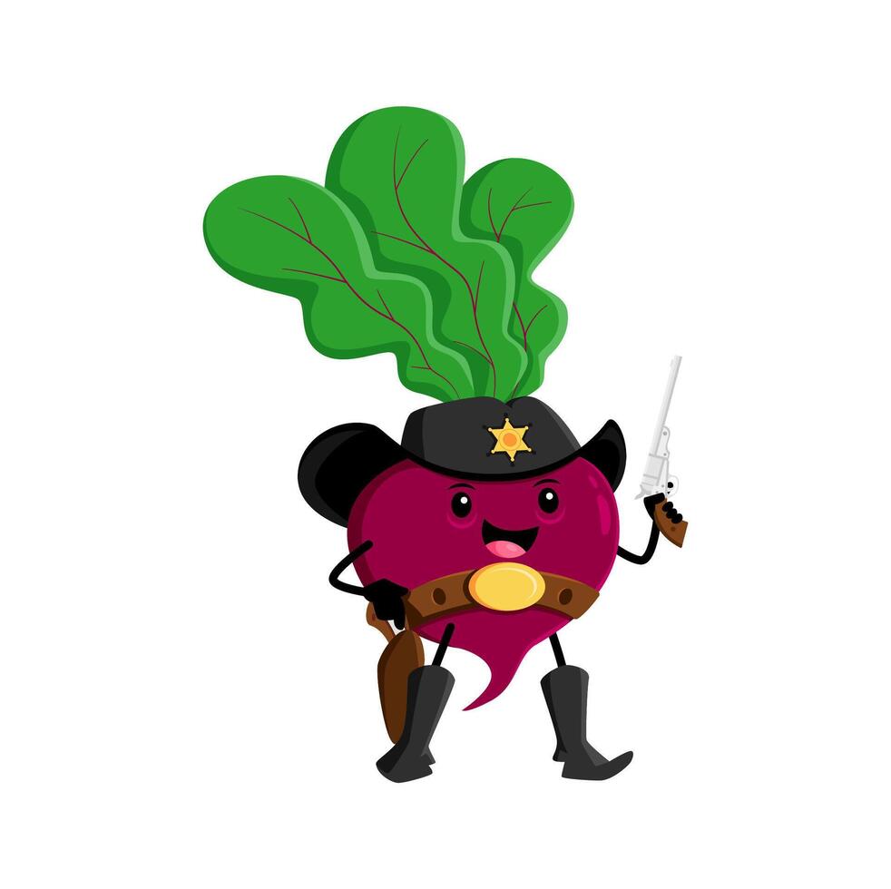 Cartoon beet vegetable sheriff character, beetroot vector