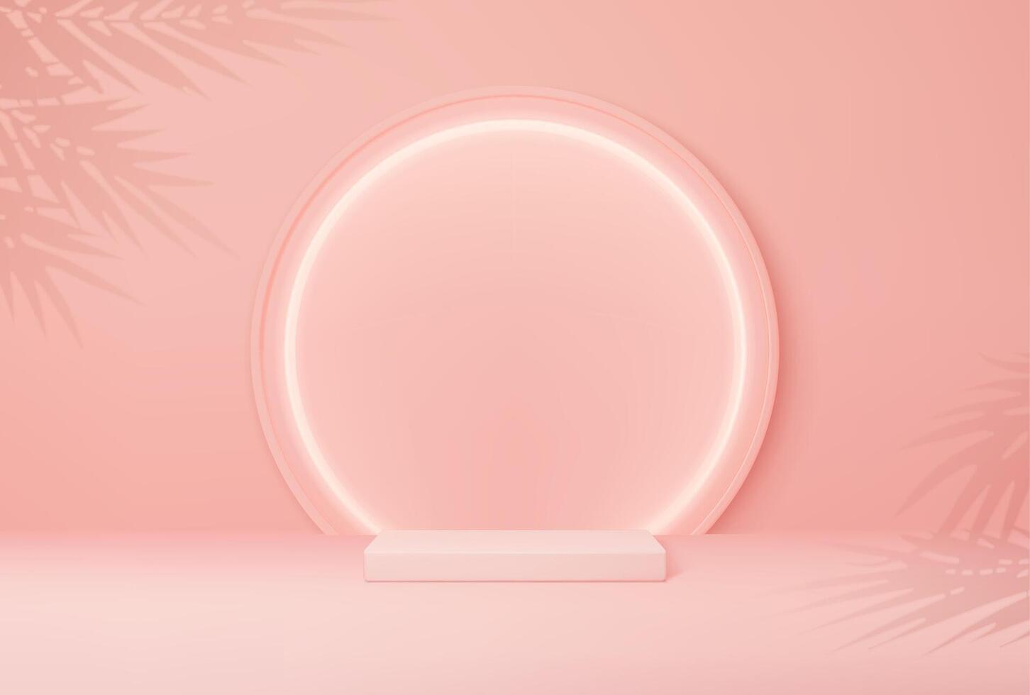 Pink round podium with palm leaves background vector