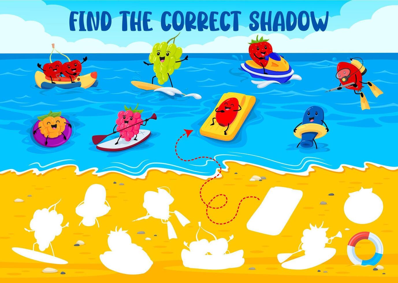 Find correct shadow of berry characters on beach vector