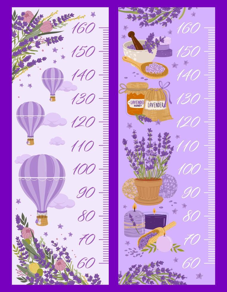 Height chart ruler with lavender, growth meter vector