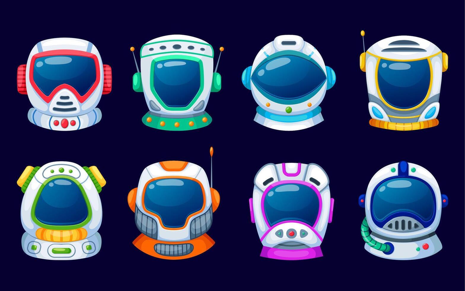 Kids space photo booth astronaut helmets set vector