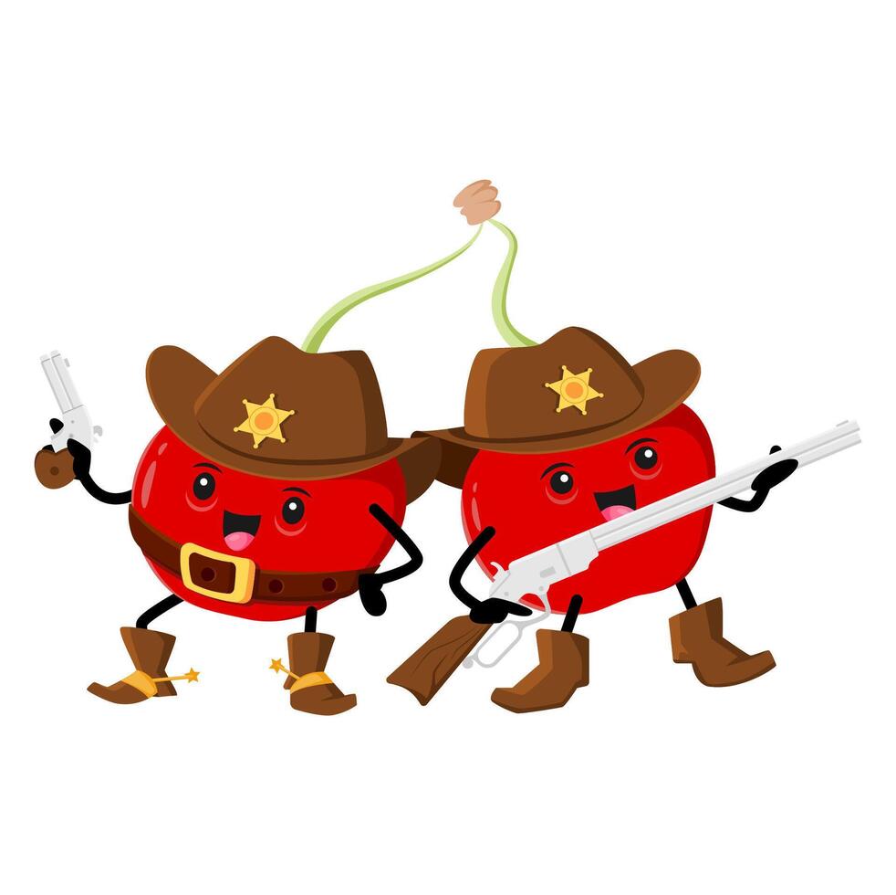 Cartoon cherry berries sheriff characters, vector