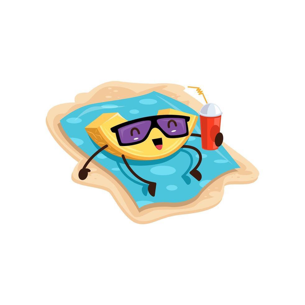 Cartoon melon fruit character enjoy summer beach vector