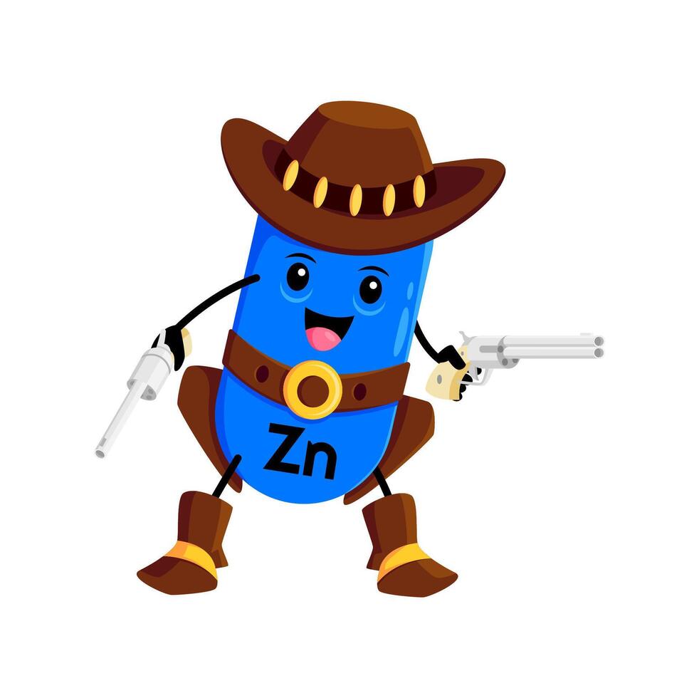 Cartoon zn micronutrient cowboy, ranger, sheriff vector