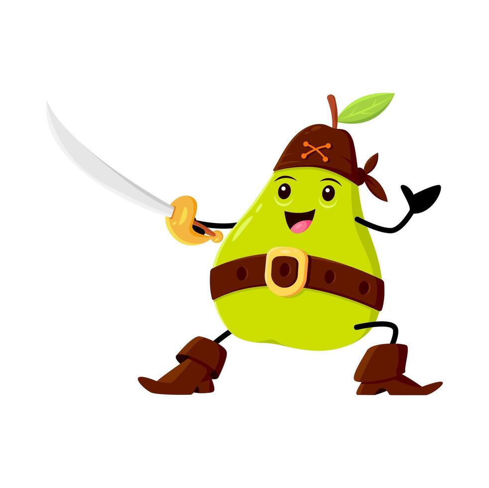 Cartoon green pear pirate and corsair character vector