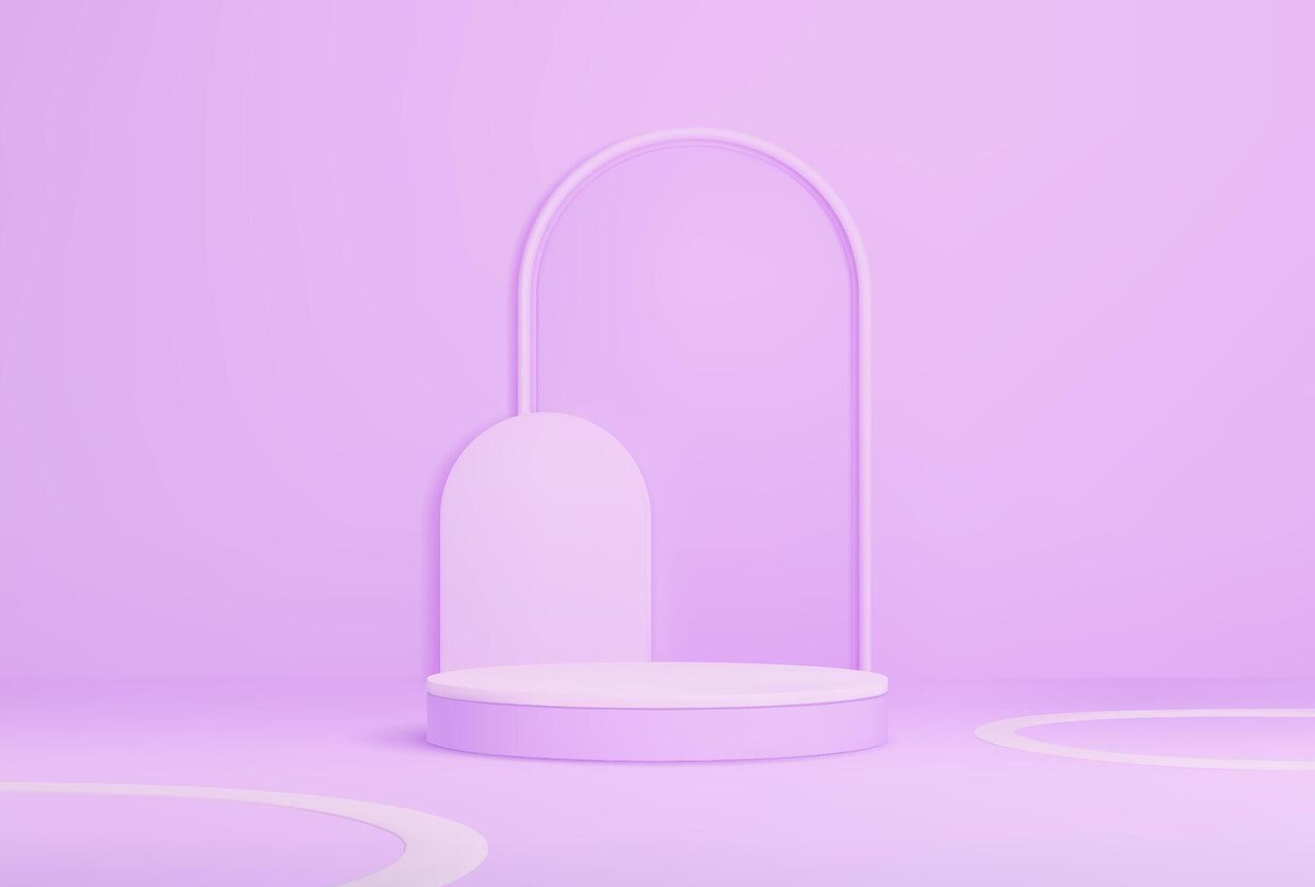 Purple podium with arch, realistic 3d platform vector