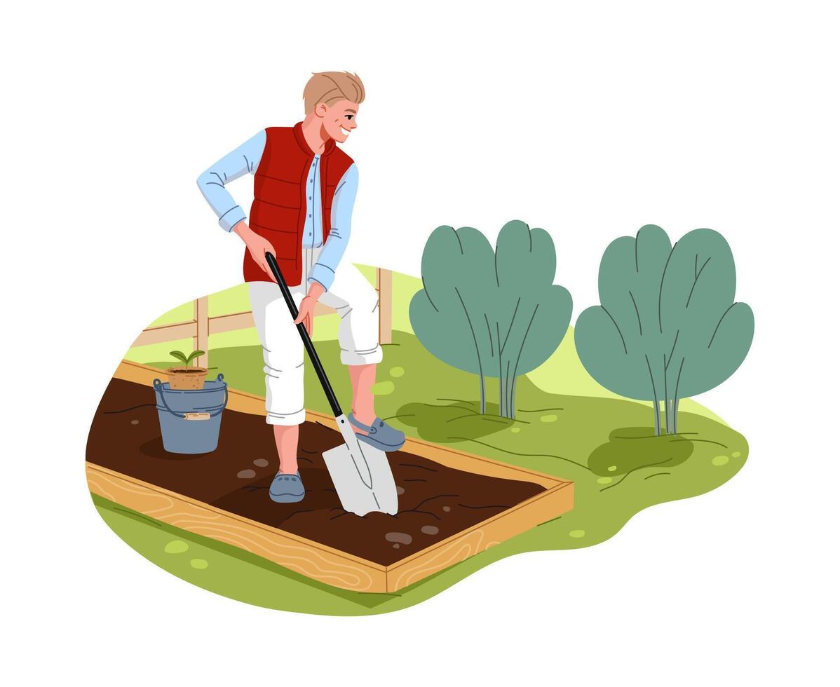 Cartoon farmer character planting vegetables vector